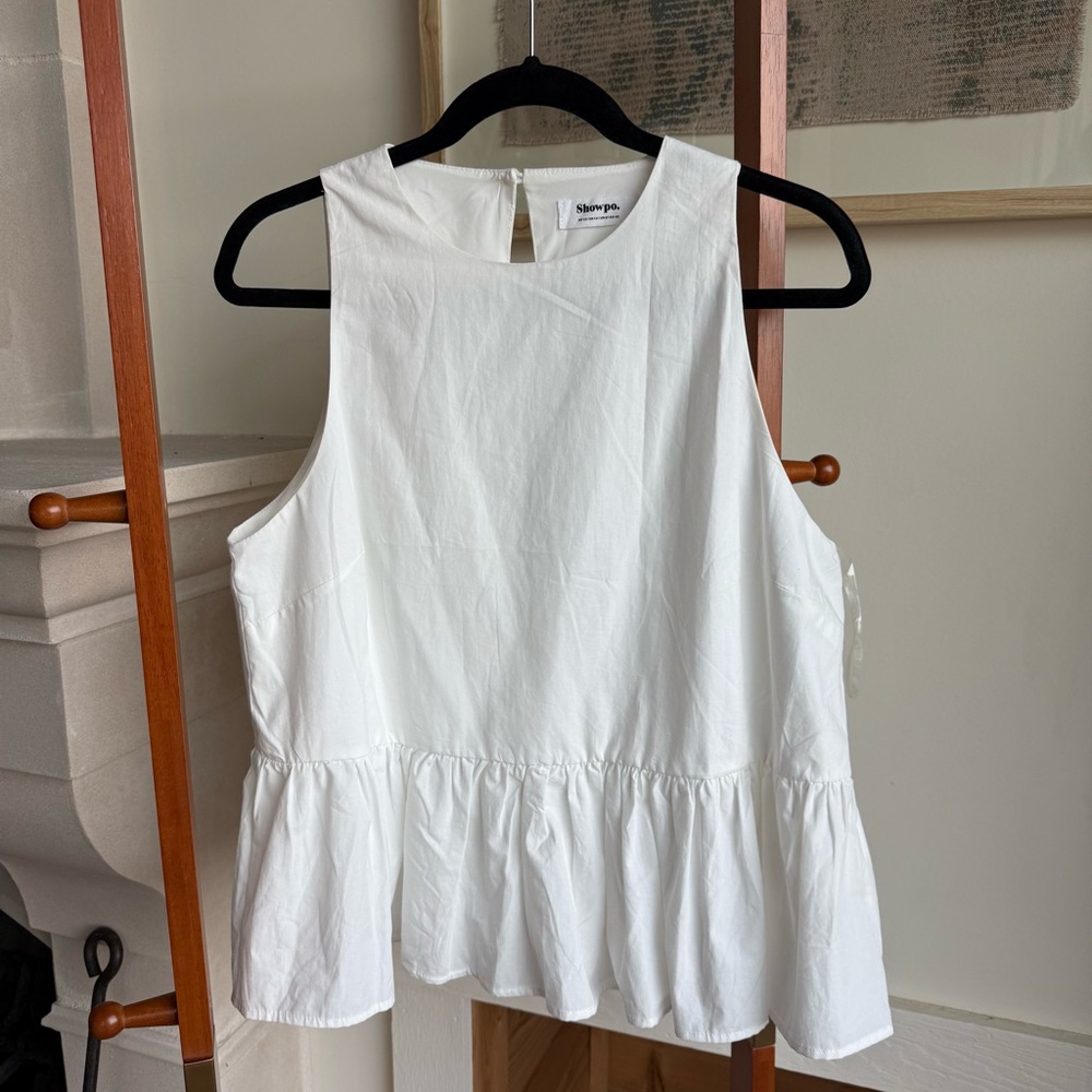 Showpo Keira Top High Neck Frill Hem in Ivory
